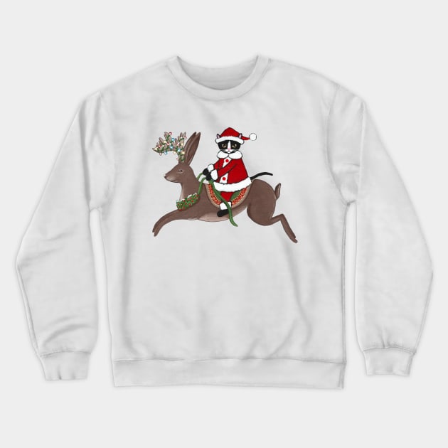 Santa Claws and Jackalope Crewneck Sweatshirt by KilkennyCat Art